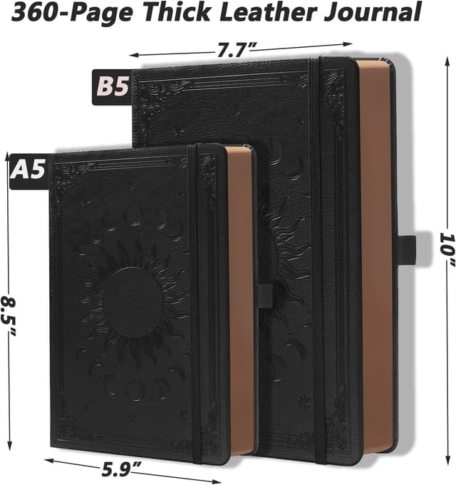 Detalle 2 de HwxBen Daily Classic Lined Journal (Hardcover) with Pen, A5 Vintage Sun & Moon Design, 360 Pages