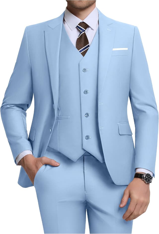 Thumbnail 6 de ZKHOECR Men’s 3-Piece Slim Fit Suit Set (Two-Button Blazer, Vest, Pants) for Weddings & Business