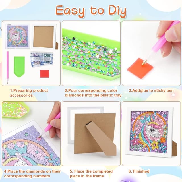 Detalle de AUAUY Diamond Painting Kit 5D con cornice in legno e immagine Unicorno