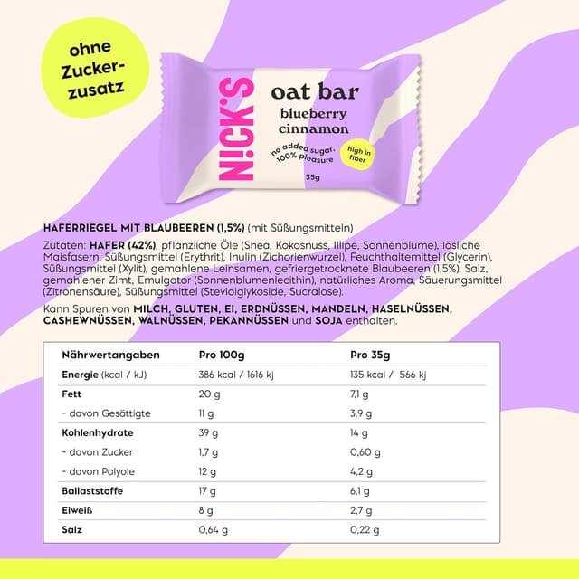 Thumbnail 1 de NICKS Haferriegel Blaubeer-Zimt 35 g