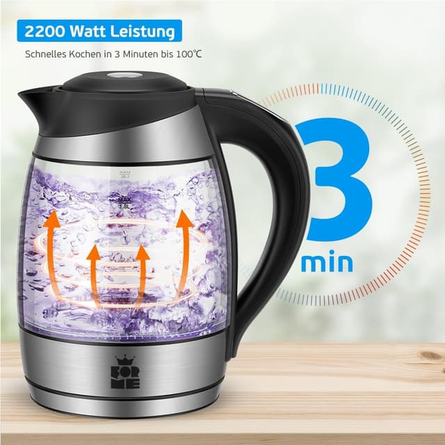 Detalle de FOR ME Glas-Elektrischer Wasserkocher 1,8 l mit Temperaturwahl (40–100 °C) & Warmhaltefunktion