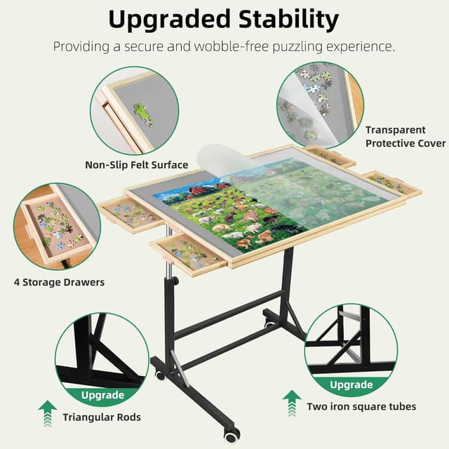 Detalle de ALL4JIG 1500-Piece Puzzle Table with Legs and Wheels, Wooden Jigsaw Puzzle Table with 4 Drawers & Cover
