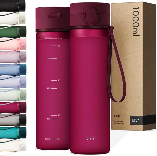 Detalle de KIVY Tritan Trinkflasche 1 l – kohlensäuregeeignet, auslaufsicher & auslaufsicheres Flip-Top-Deckel-System