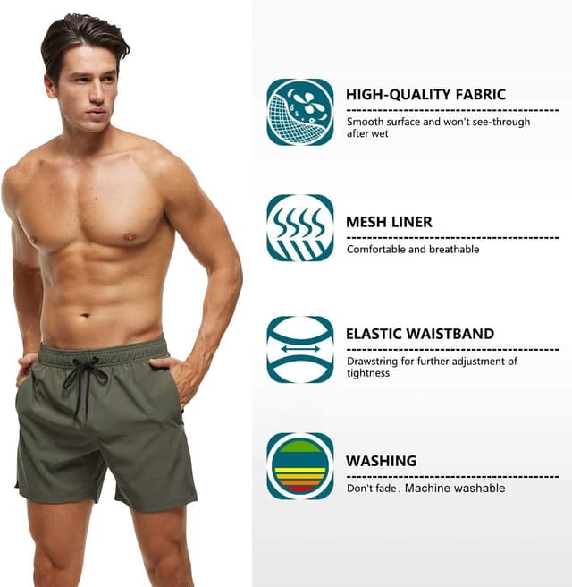 Thumbnail 2 de Tyhengta Men’s Quick-Dry Swim Trunks with Zipper Pockets and Mesh Lining