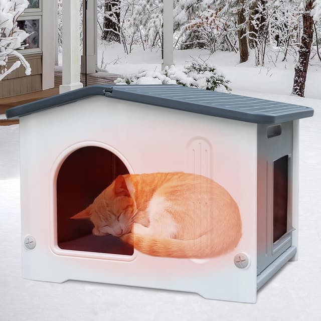 Thumbnail 6 de Katzenhaus mit isolierter Auskleidung (Outdoor/Indoor) – HDPE-Katzenunterstand mit Fluchttür, grau