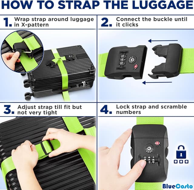 Detalle de BlueCosto luggage strap with TSA lock