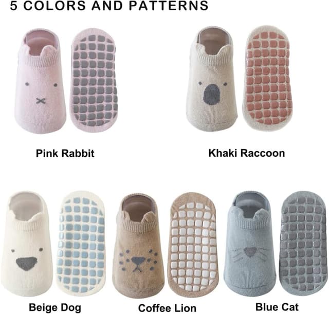 Detalle de Exemaba Baby non-slip grip ankle socks (5 pairs) for toddlers – cartoon anti-skid socks