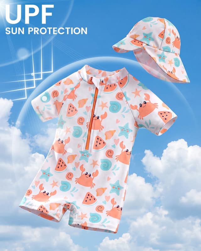 Detalle de DivingBirds UV-Badebekleidung Baby Badeanzug mit Hut – Unisex Schwimmanzug 68–98