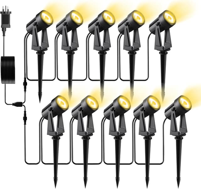 Detalle de Pogestrand mains powered LED landscape spotlights 10-pack (warm white 3000K, IP65, 27V)
