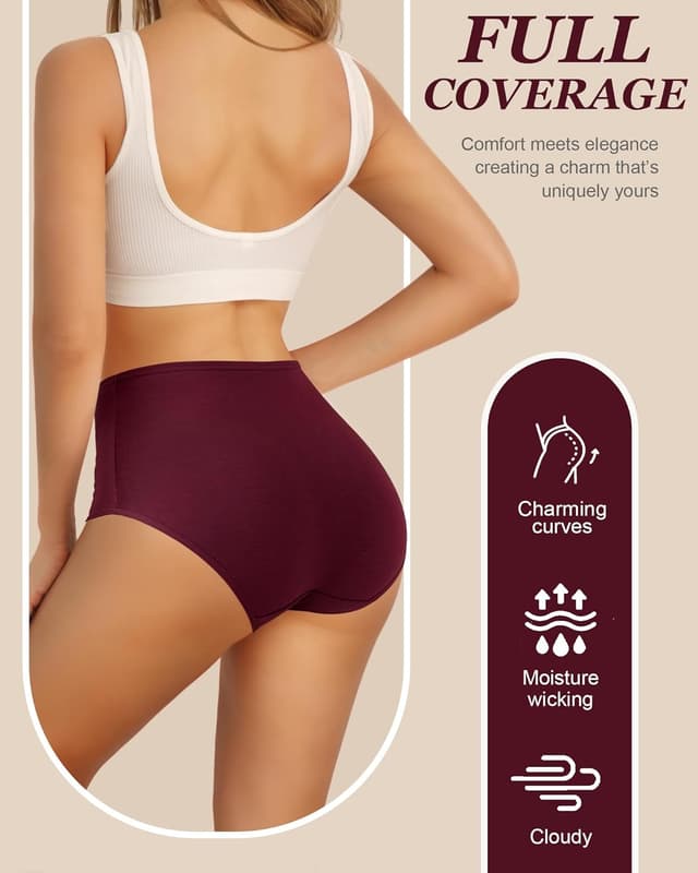 Detalle de UNDER THE SEA Cotton High-Waisted Full-Coverage Briefs for Women (5-Pack) in Plus Sizes