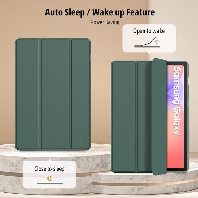 Detalle 2 de CACOE Coque compatible pour Samsung Galaxy Tab (10,9" et 11" 2023/2025) — vert foncé, ultra fine en cuir avec verre trempé
