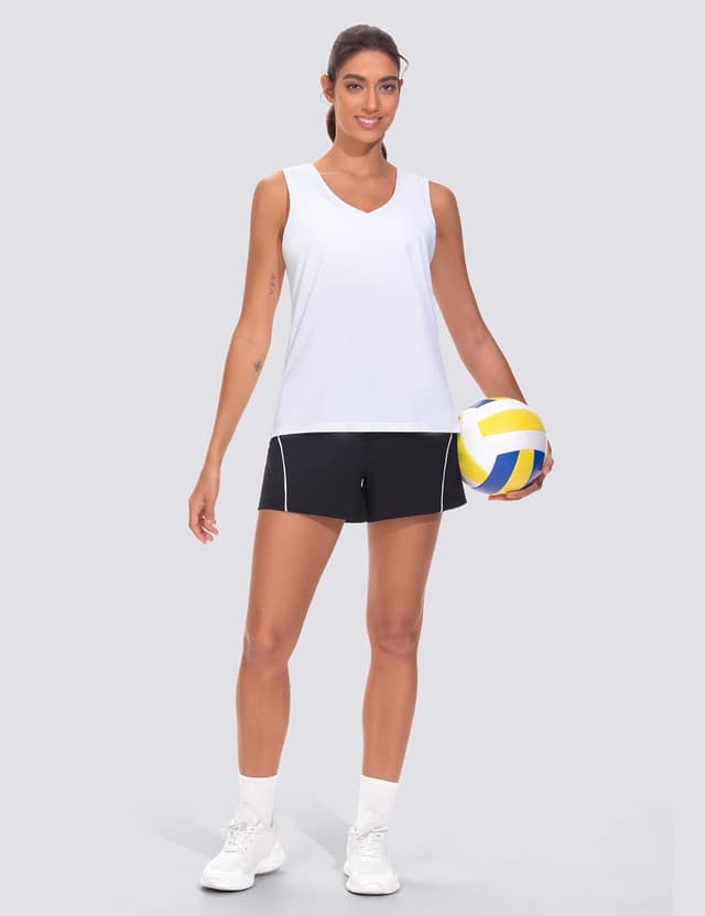 Detalle de THE GYM PEOPLE Débardeur extensible à col en V pour femme, coupe ample et séchage rapide