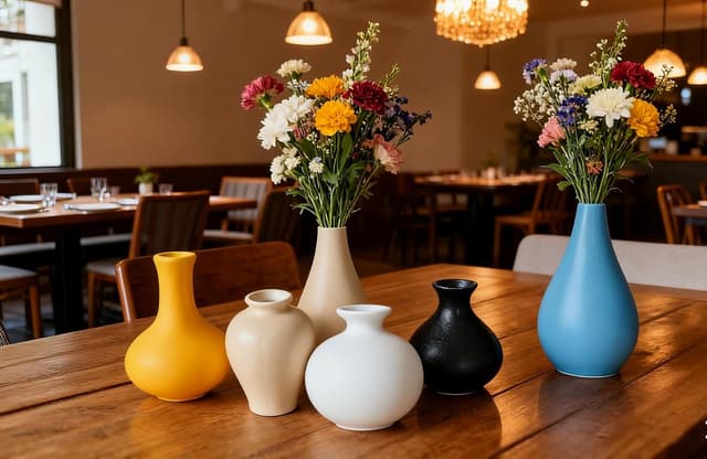 Detalle de Keramik Vasen 5er-Set – kleine Blumenvasen für moderne Deko, Pampas & getrocknete Blumen