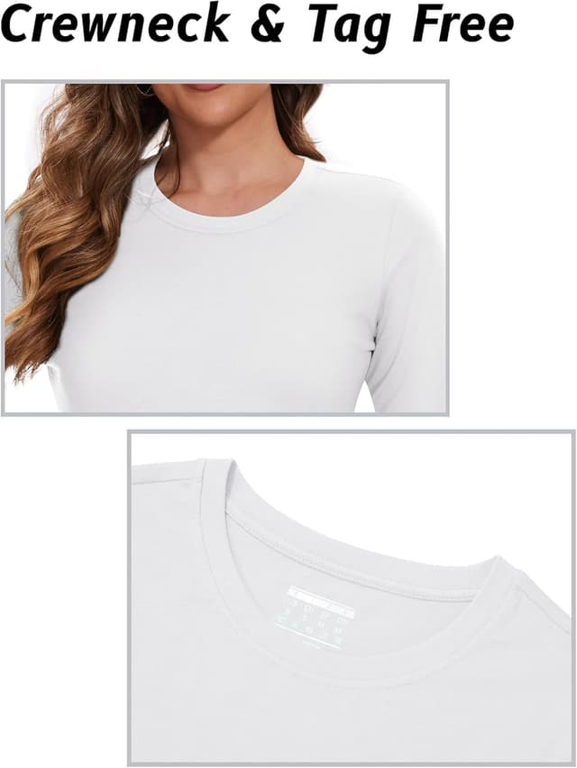 Detalle de TACVASEN Langarmshirts für Damen aus Baumwolle mit Rundhalsausschnitt – klassisches Basic für Yoga & Alltag