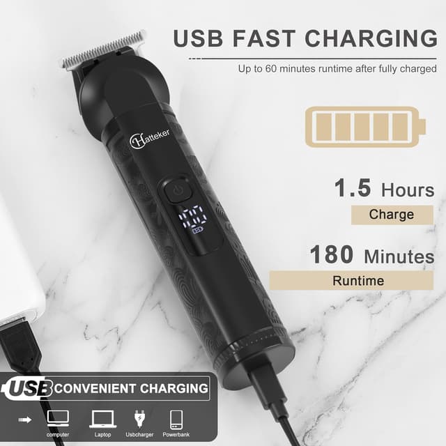 Thumbnail 4 de Hatteker 8-in-1 Professional Men’s Grooming Kit (cordless zero-gapped T-blade trimmer + clipper + body, nose & ear trimmers), IPX7