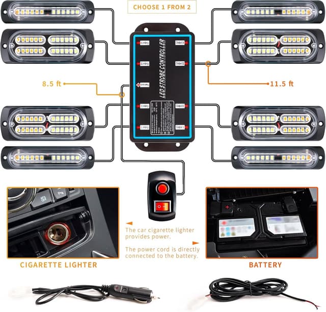 Thumbnail 1 de BooYu 8-pcs Sync LED Strobe Lights 12V-24V