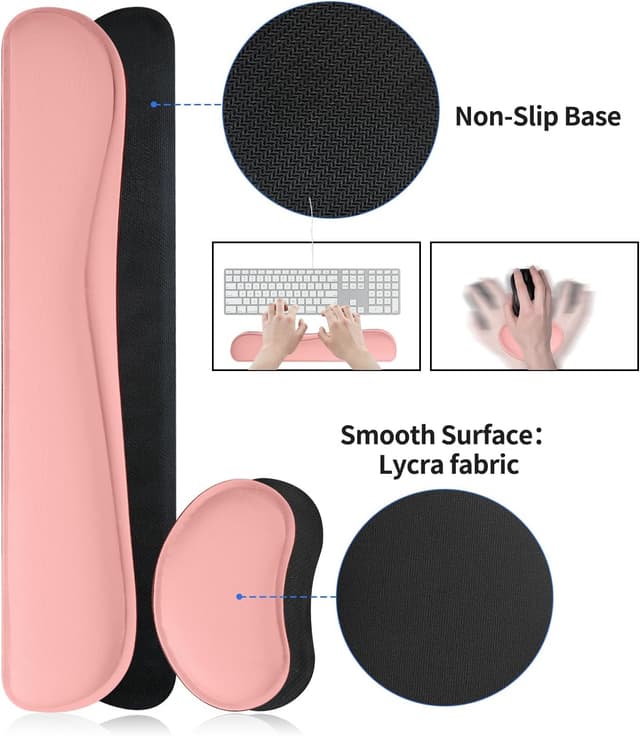 Detalle de Niviy Desk Mat with Wrist Rest (60 x 35 cm) – PU leather desk protector in pink