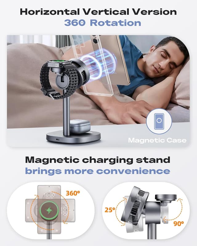 Detalle de Chargeur sans fil 3 en 1 Augnner pour Samsung : charge magnétique 15 W, station pour Galaxy Watch et Galaxy Buds