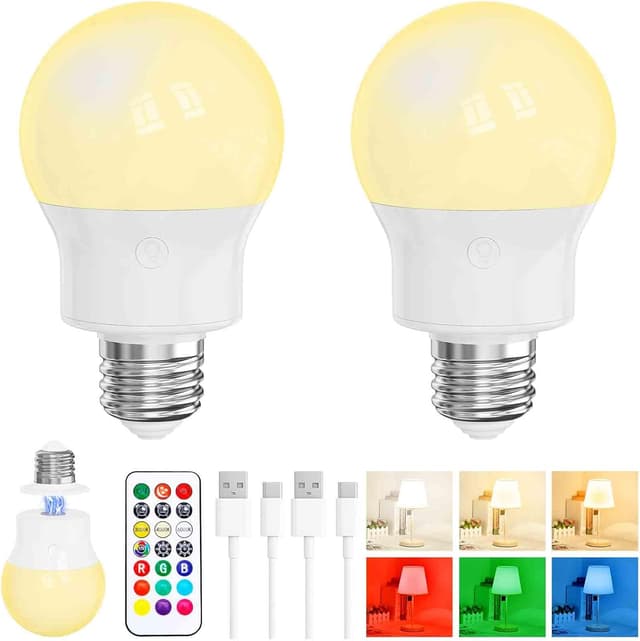 Detalle de LED Rechargeable Light Bulb with Remote (Magnetic E27) – 2 Pack, 3 CCT + 9 RGB, 3 Timers