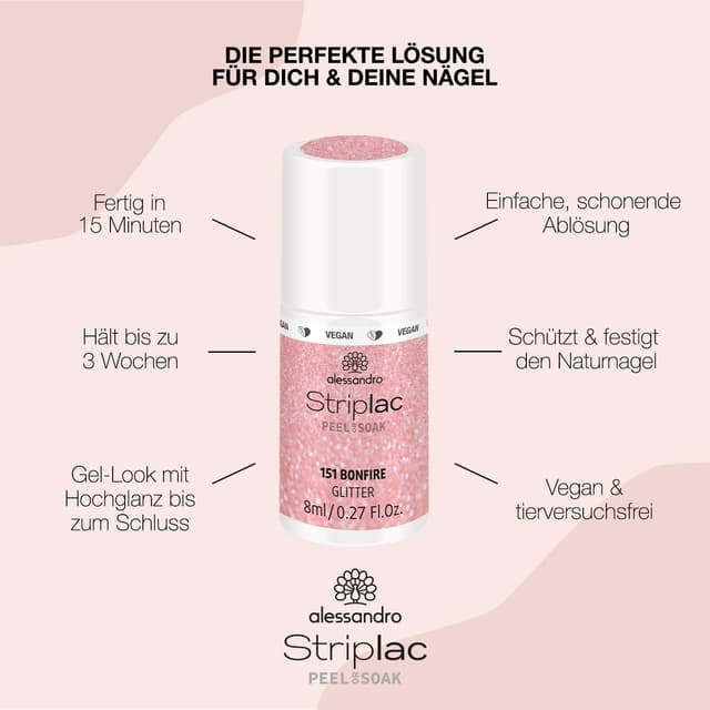 Detalle de alessandro Striplac Peel or Soak –VEGAN– BONFIRE LED-Nagellack in Rosa (8 ml)