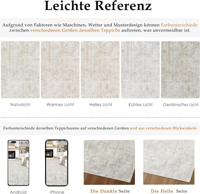 Detalle 2 de PureCozy Beige-Grau Teppich für Wohnzimmer, 160x230 – kurzflorig, waschbar und rutschfest