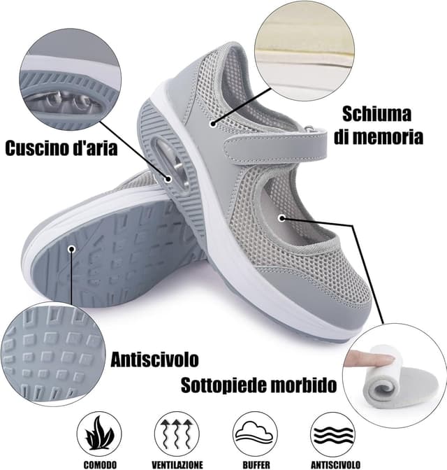 Detalle de Git-up Scarpe da passeggio da donna con chiusura regolabile e suola con cuscino d’aria in mesh traspirante