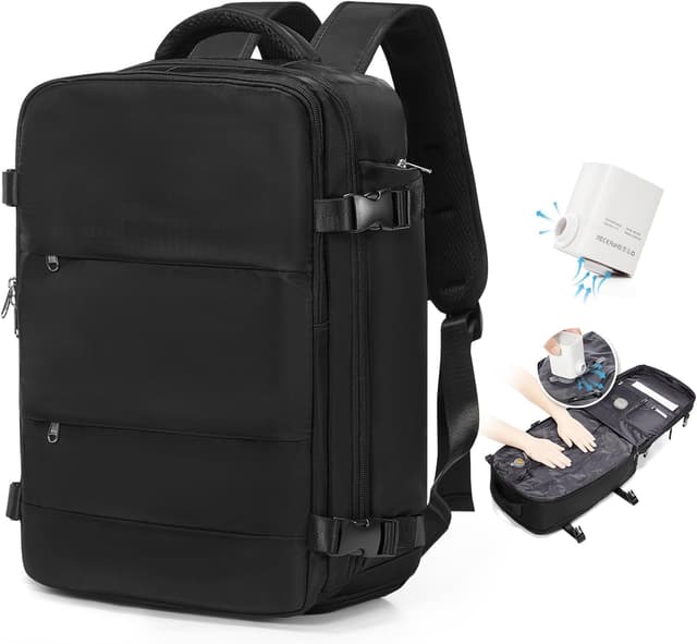 Detalle de HPLQQ sac à dos sous vide de voyage 40×30×20 cm avec pompe, format cabine pour Ryanair (A01-Noir)