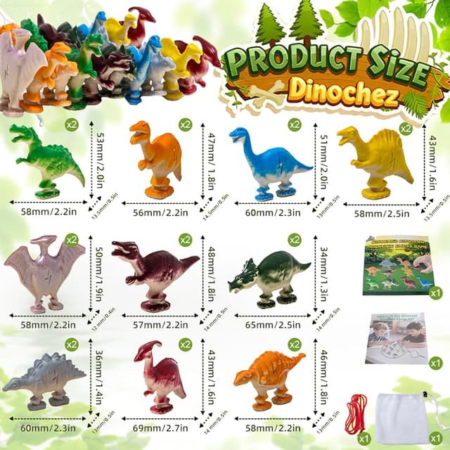 Detalle 2 de CWENDANER Magnetisches Dinosaurier-Schachspiel für Kinder ab 3 Jahren (20 magnetische Dino-Figuren, Seilring & Beutel)