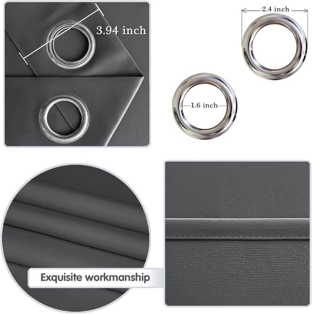 Detalle de Rideau séparateur occultant thermique DWCN gris foncé (lot de 1) avec œillets, L254 x H243 cm