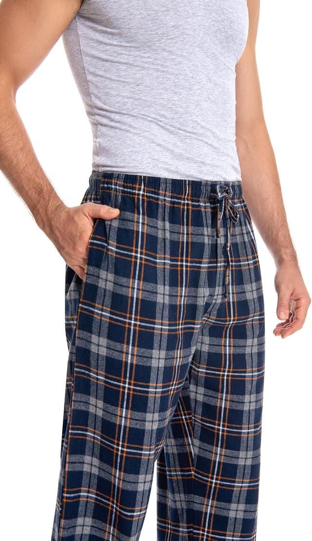 Detalle de JTPW Men’s 100% Cotton Flannel Pyjama/Lounge Bottoms with Pockets – Plaid, Relaxed Fit