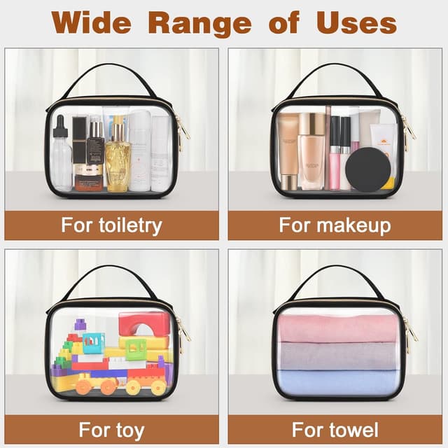 Detalle de Wedama TSA Approved Clear Toiletry Bag (3-Pack) – Quart-Size PVC Travel Makeup & Carry-On Organizer, Black