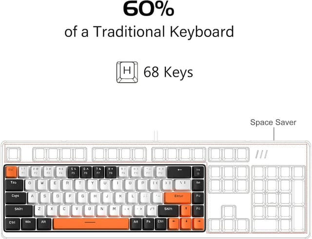 Detalle 2 de MageGee Portable 60% Gaming Mechanical Keyboard (MK-Box) – Ice Blue LED Backlit, Red Switch, 68-Key Wired