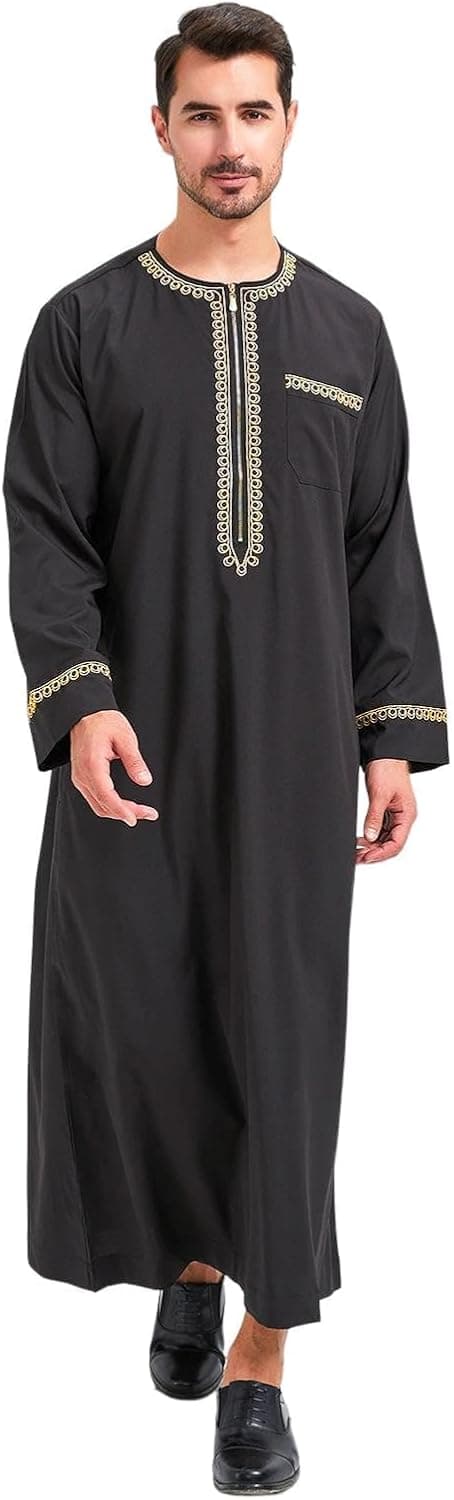 Thumbnail 3 de KRUIHAN Vêtements Musulmans Homme Kaftan Abaya Blanc Noir