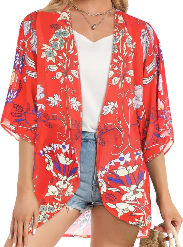 Detalle de Floral Puff Sleeve Kimono Cardigan 5XL 🌺