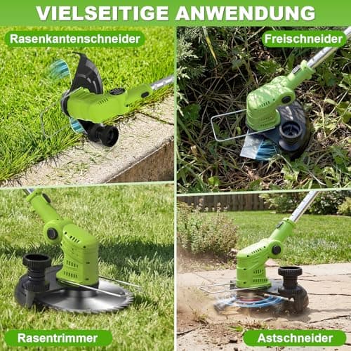 Detalle de VOERJIA Desbrozadora a Batería 21V 850W (Pro) con pantalla LCD, 2 baterías 2.0Ah y rotocortabordes 4-en-1