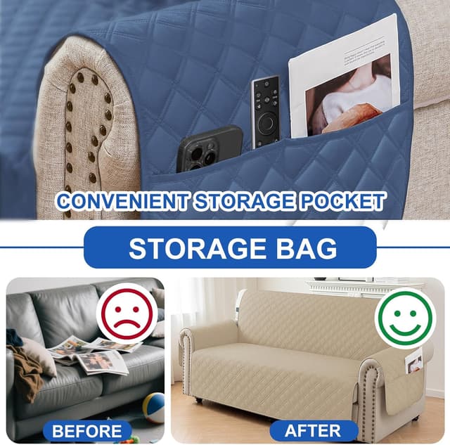 Detalle de YSTELLAA copridivano impermeabile 4 posti con braccioli, antiscivolo e antigraffio (cachi)