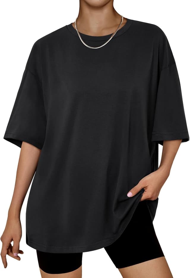 Detalle de LILLUSORY oversized T-shirt for women – short-sleeve tunic-style basic for summer, gym and going out
