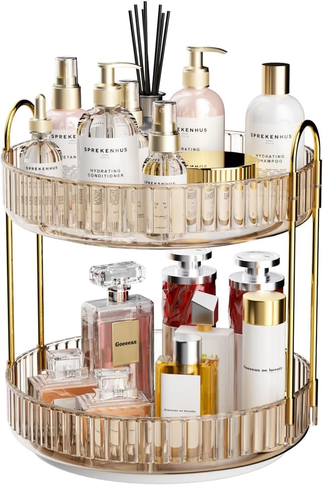 Detalle de MOACC 2-Tier Rotating Makeup & Skincare Organiser with 360° Swivel Base (Gold)