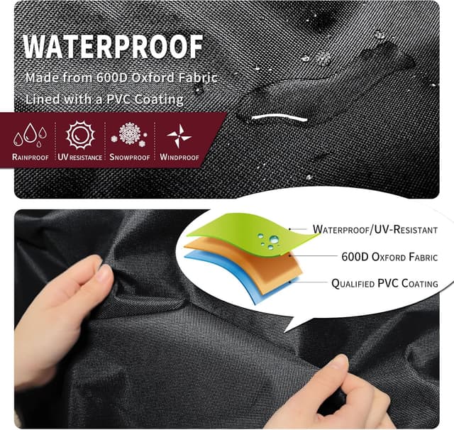 Detalle de PATIO PLUS 2 Seater Garden Bench Cover Waterproof with Air Vent (134x66x63/89cm) – Tear-Resistant 600D Oxford, Black