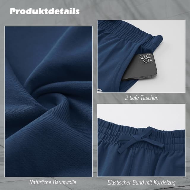 Detalle de HMIYA Herren-Jogginghose aus Baumwolle mit Taschen – Sweathose mit Elastan, atmungsaktiv für Yoga & Zuhause