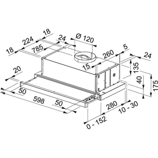 Detalle 2 de Mepamsa Superline 70 campana telescópica integrable de 70 cm en acero inoxidable (clase D)