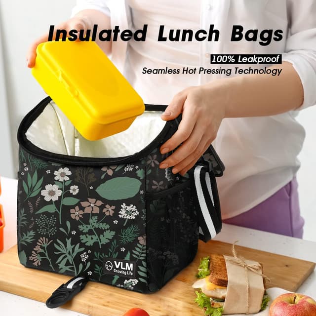 Detalle de VLM Insulated Lunch Box for Women — Waterproof Lunch Tote Bag with Adjustable Shoulder Strap