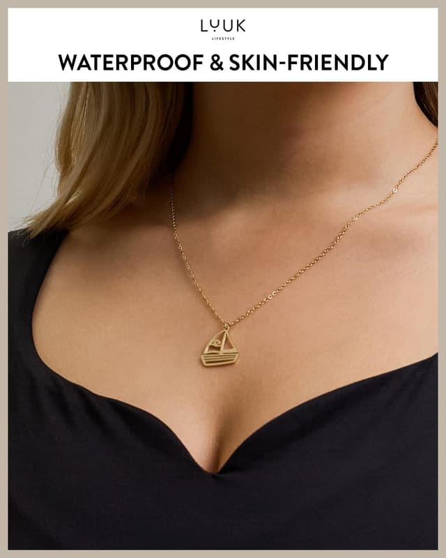 Detalle 2 de LUUK LIFESTYLE collana con ciondolo “veliero” in acciaio inox, 50 cm con carta Happiness