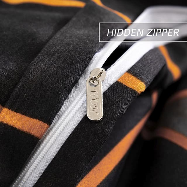 Detalle 2 de DJY Geometric Diamond duvet cover set in soft microfiber (Golden stripes, reversible) – Double