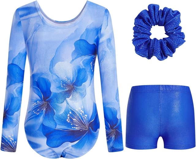 Detalle de JiAmy girls gymnastics leotards with shorts set (long sleeve) for ages 3–12
