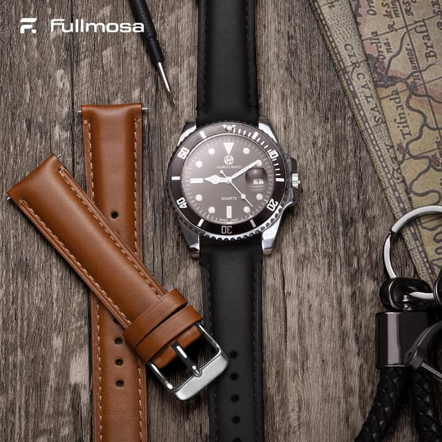 Detalle de Fullmosa 22-mm Echtleder Uhrenarmbänder im 2er-Set mit Quick-Release (Schnellwechsel) und Edelstahlverschluss