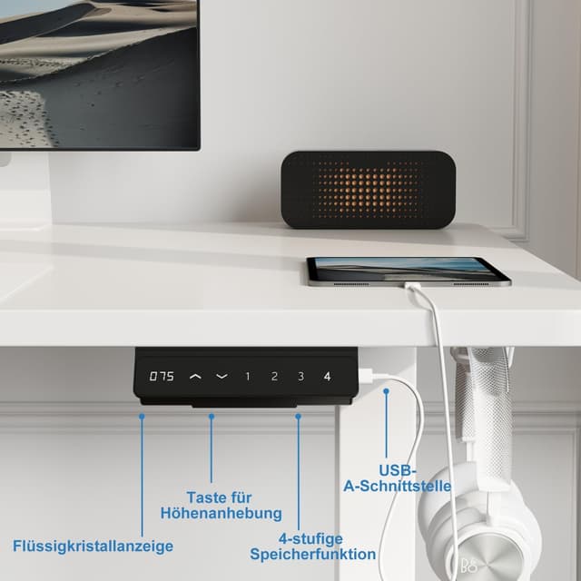 Detalle 1 de Devoko Höhenverstellbarer Schreibtisch 140x70