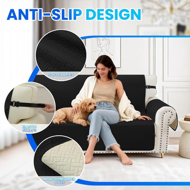 Detalle de CYCMACO copridivano impermeabile 3 posti nero, antiscivolo con tasche laterali e braccioli