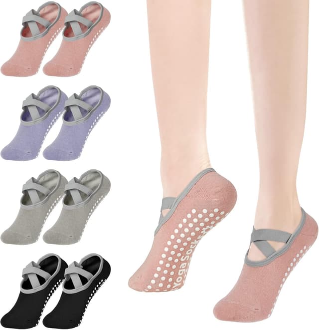 Detalle de Flintronic calzini antiscivolo yoga da donna con cinturino incrociato per pilates, danza e piedi nudi