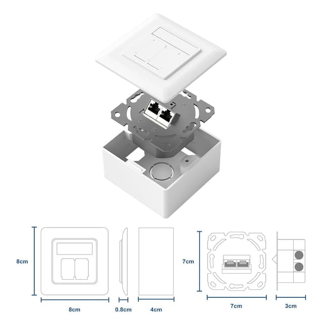 Detalle 2 de iwillink Cat7 Netzwerkdose 2 Port 10 Gigabit